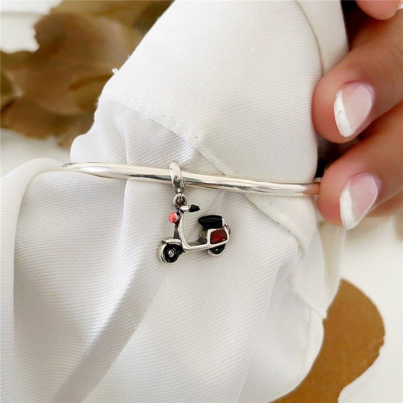 BERLOQUE PRATA 925 MOTO LAMBRETA VERMELHA