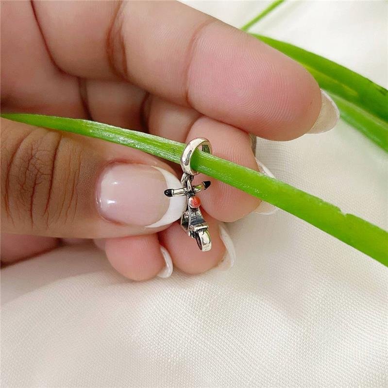 BERLOQUE PRATA 925 MOTO LAMBRETA VERMELHA