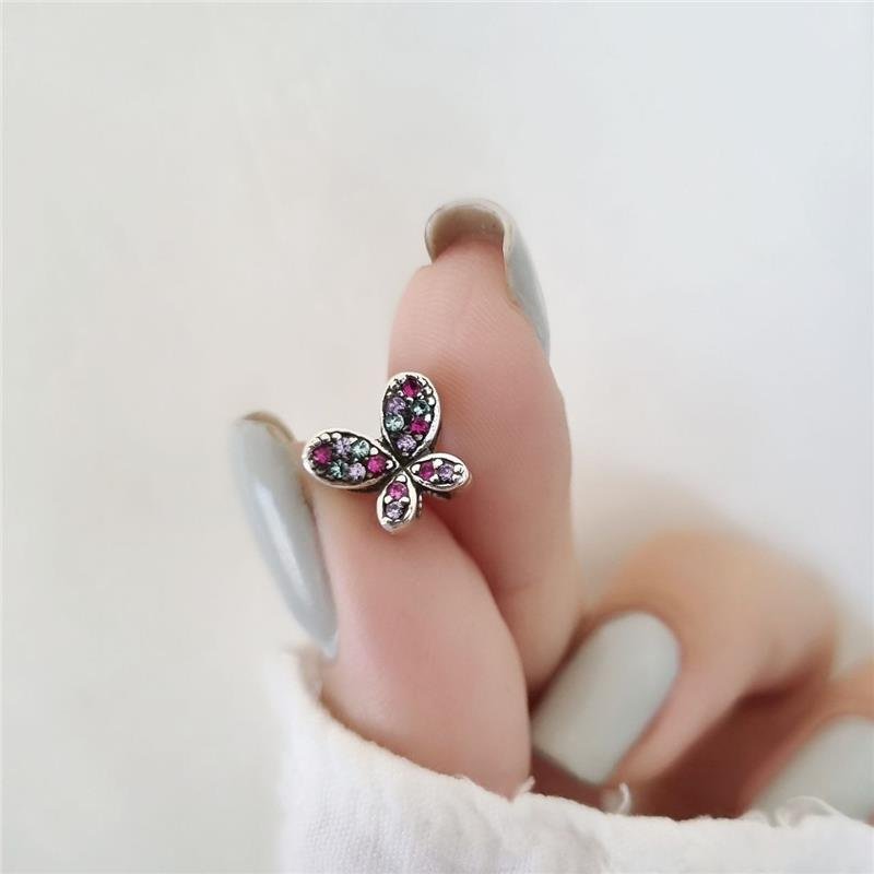 BERLOQUE PRATA 925 MURANO BORBOLETA PEDRAS COLORIDAS 