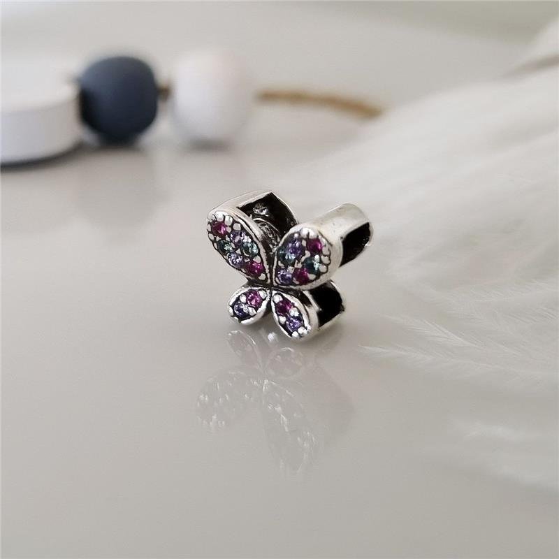 BERLOQUE PRATA 925 MURANO BORBOLETA PEDRAS COLORIDAS 