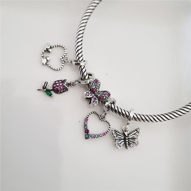 BERLOQUE PRATA 925 MURANO BORBOLETA PEDRAS COLORIDAS 