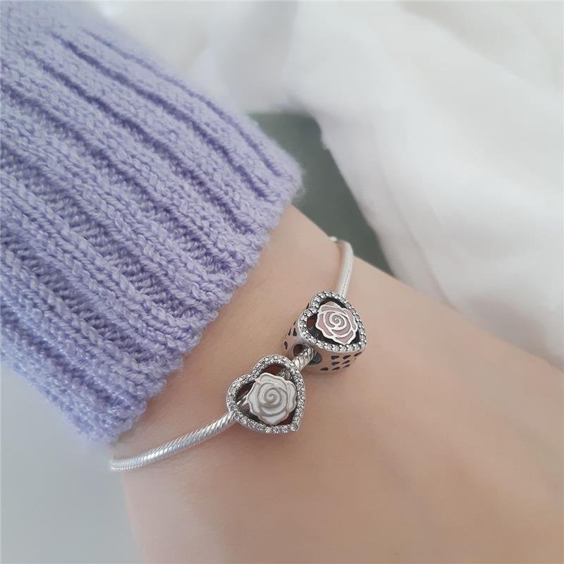 BERLOQUE PRATA 925 MURANO CORAÇÃO FLOR COM PEDRA