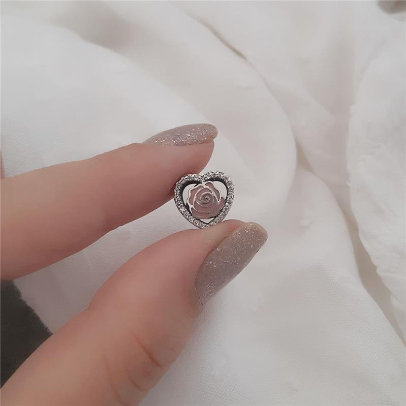 BERLOQUE PRATA 925 MURANO CORAÇÃO FLOR COM PEDRA