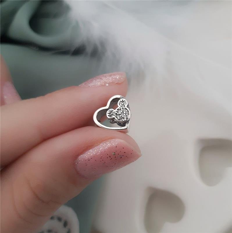 BERLOQUE PRATA 925 MURANO CORAÇÃO MICKEY