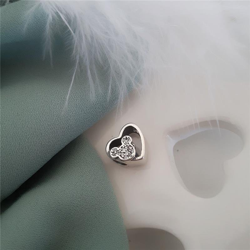 BERLOQUE PRATA 925 MURANO CORAÇÃO MICKEY