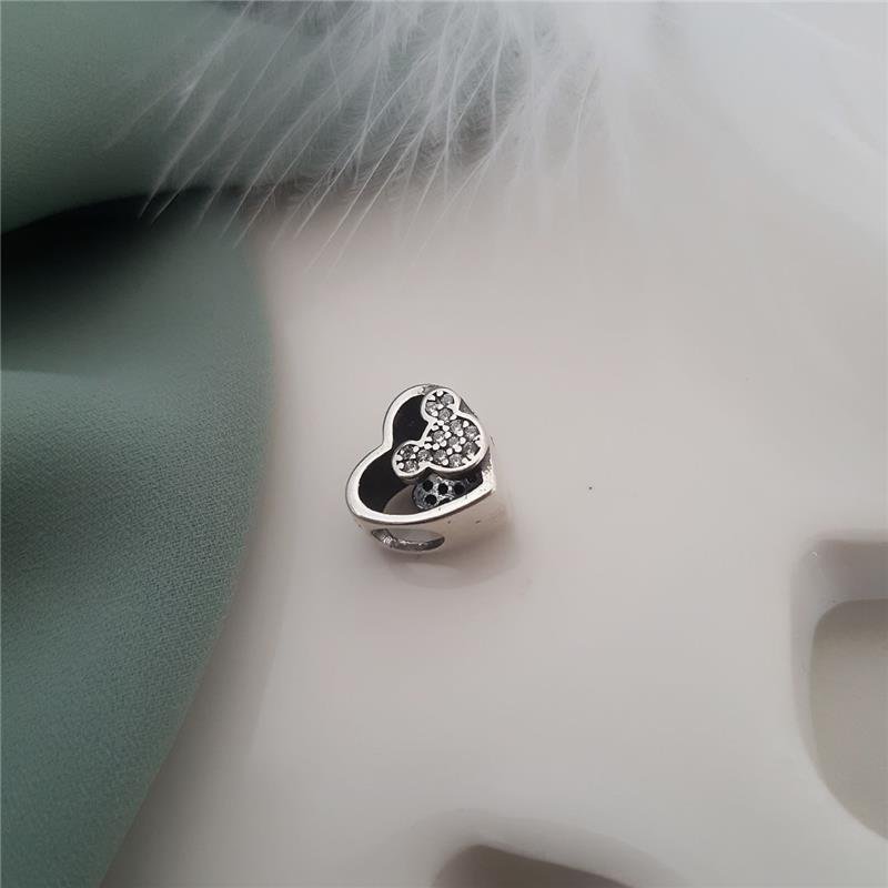 BERLOQUE PRATA 925 MURANO CORAÇÃO MICKEY