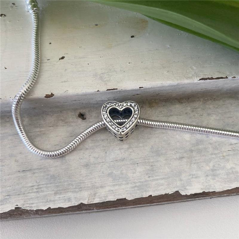 BERLOQUE PRATA 925 MURANO CORAÇÃO VAZADO COM PEDRA