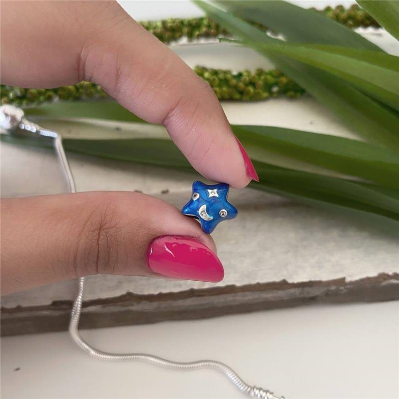 BERLOQUE PRATA 925 MURANO ESTRELA AZUL