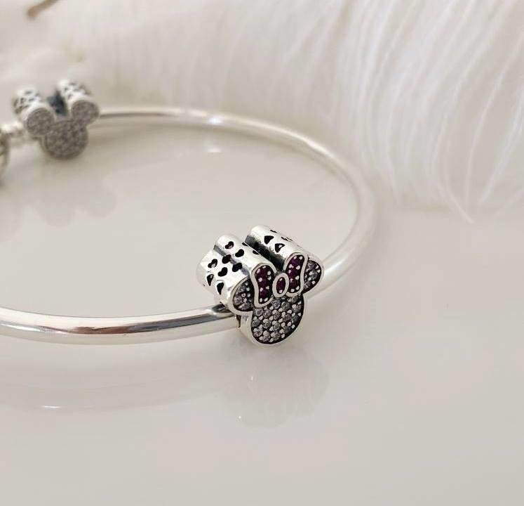 BERLOQUE PRATA 925 MURANO MINNIE ROSA COM PEDRA