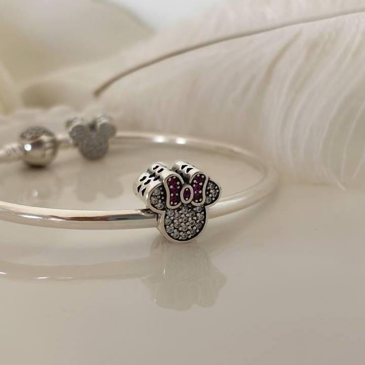 BERLOQUE PRATA 925 MURANO MINNIE ROSA COM PEDRA