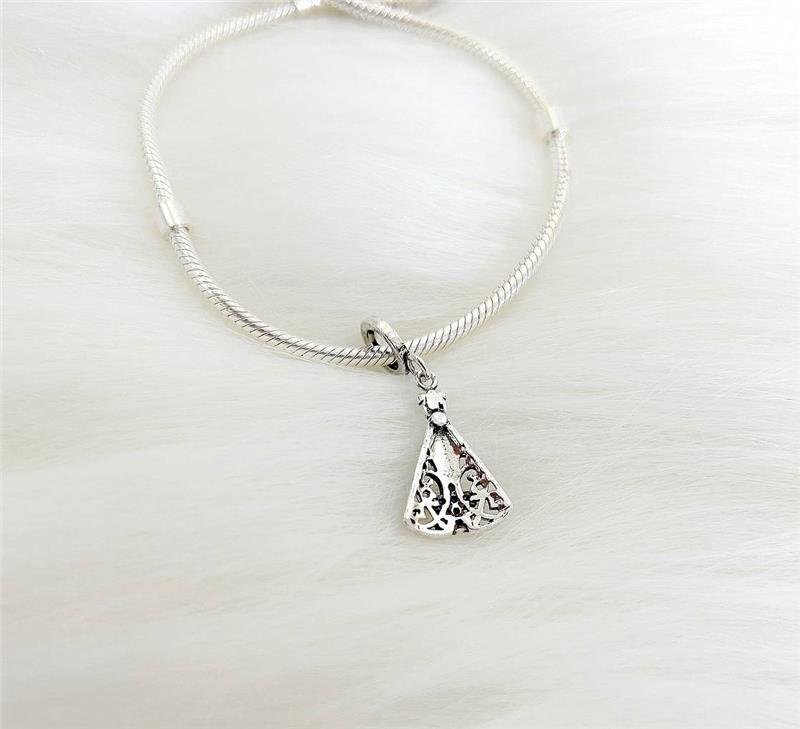 BERLOQUE PRATA 925 NOSSA SENHORA APARECIDA CRAVEJADA COM ZIRCÔNIA AZUL