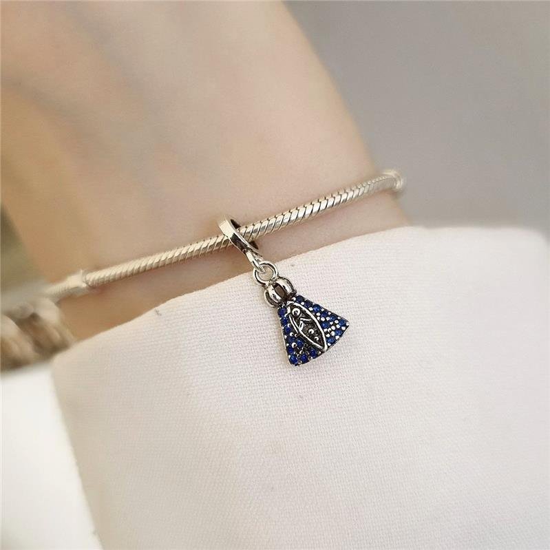 BERLOQUE PRATA 925 NOSSA SENHORA APARECIDA CRAVEJADO AZUL