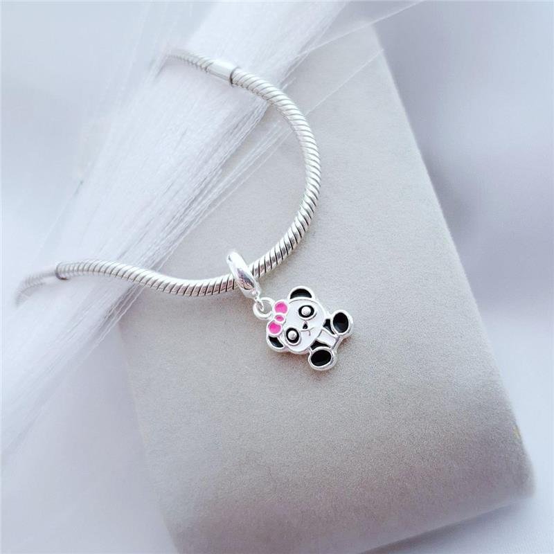 BERLOQUE PRATA 925 PANDA LAÇO ROSA