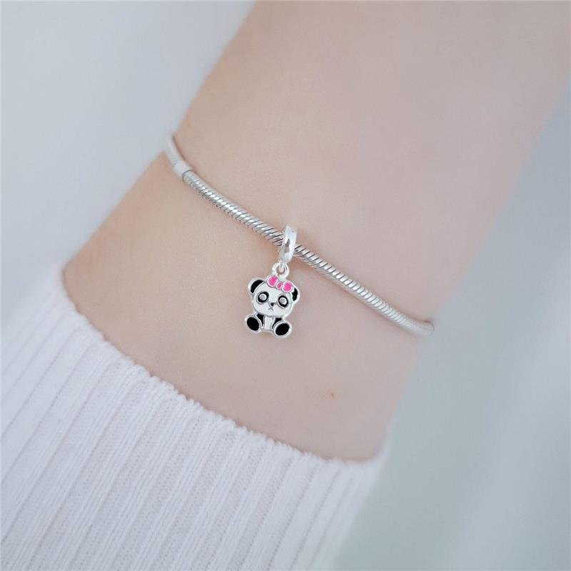 BERLOQUE PRATA 925 PANDA LAÇO ROSA