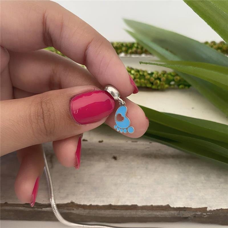 BERLOQUE PRATA 925 PEZINHO DE BEBÊ AZUL