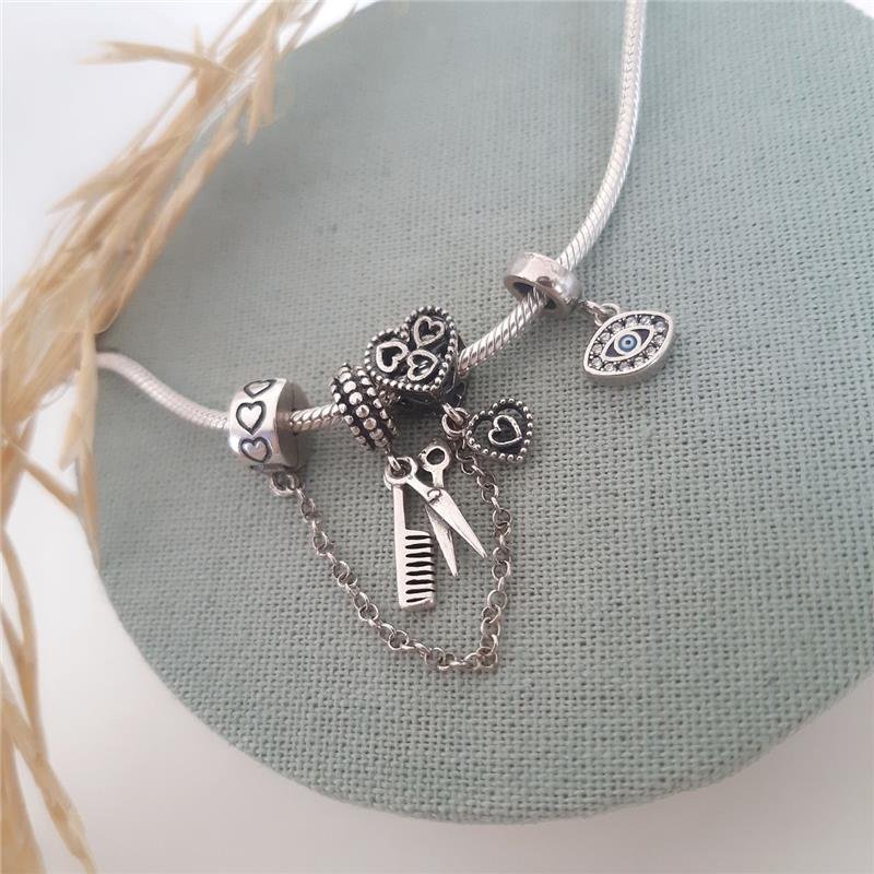 BERLOQUE PRATA 925 PROFISSÃO CABELEIREIRA TESOURA E PENTE