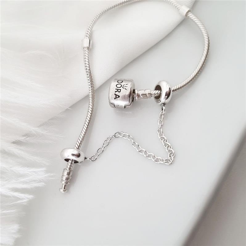 BERLOQUE PRATA 925 TRAVA DE SILICONE COM CORRENTE