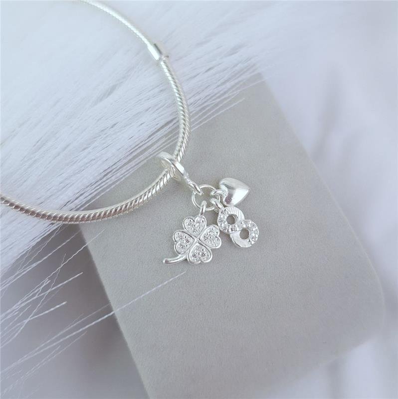 BERLOQUE PRATA 925 TREVO CORAÇÃO INFINITO CRAVEJADOS ZIRCÔNIA