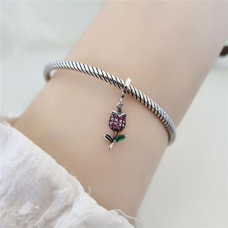 BERLOQUE PRATA 925 TULIPA ROSA PEDRAS COLORIDAS