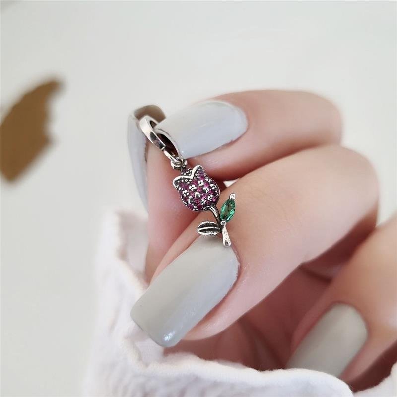 BERLOQUE PRATA 925 TULIPA ROSA PEDRAS COLORIDAS