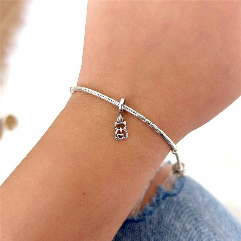 BERLOQUE PRATA BALI 925 GATO COM CORAÇÃO