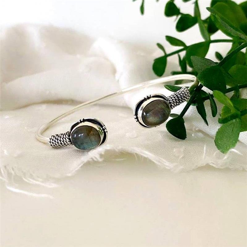 BRACELETE PRATA 925 ABERTO COM LABRADORITA