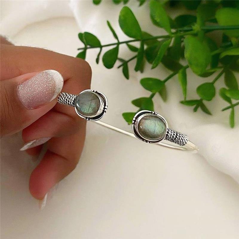 BRACELETE PRATA 925 ABERTO COM LABRADORITA