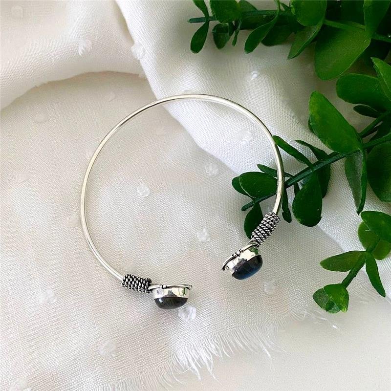 BRACELETE PRATA 925 ABERTO COM LABRADORITA