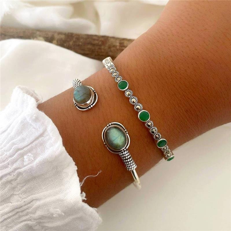 BRACELETE PRATA 925 ABERTO COM LABRADORITA