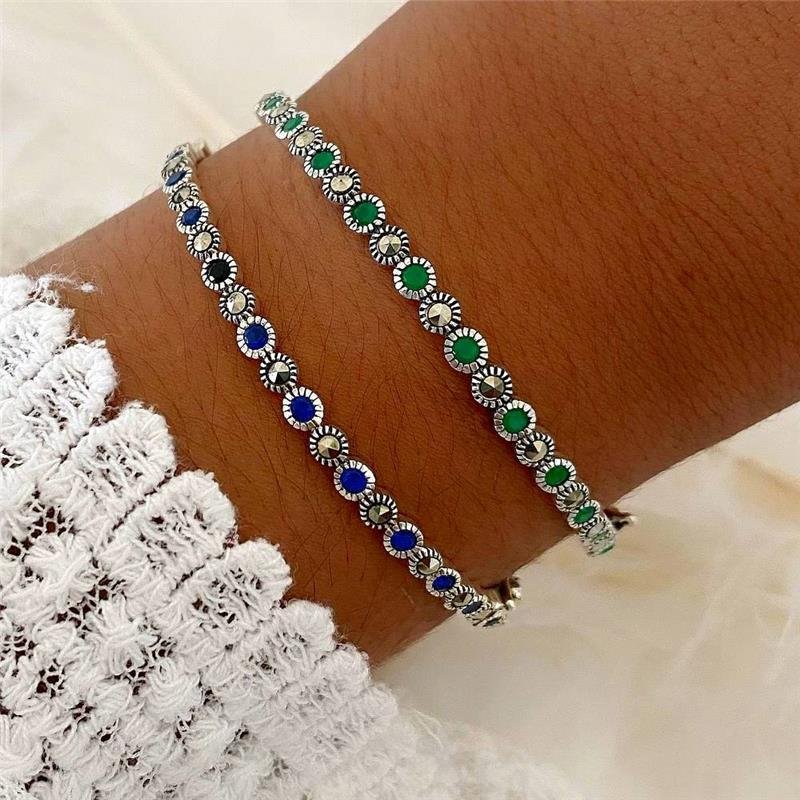 BRACELETE PRATA 925 BOLINHAS PEDRA NATURAL 1X1