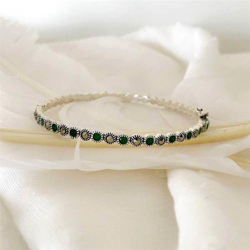 BRACELETE PRATA 925 BOLINHAS PEDRA NATURAL 1X1