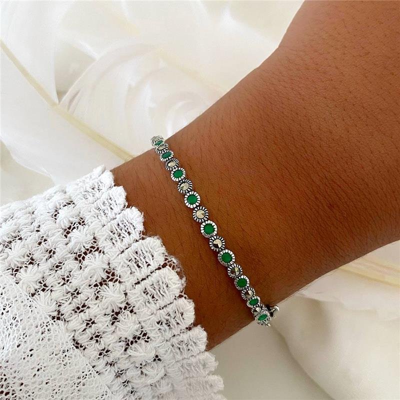 BRACELETE PRATA 925 BOLINHAS PEDRA NATURAL 1X1