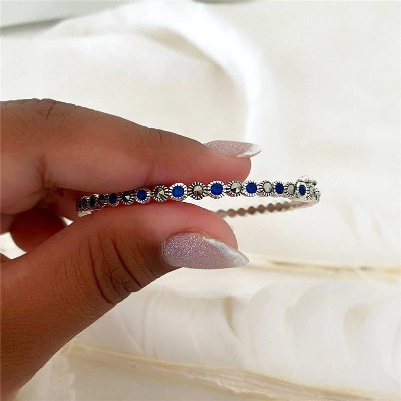 BRACELETE PRATA 925 BOLINHAS PEDRA NATURAL 1X1