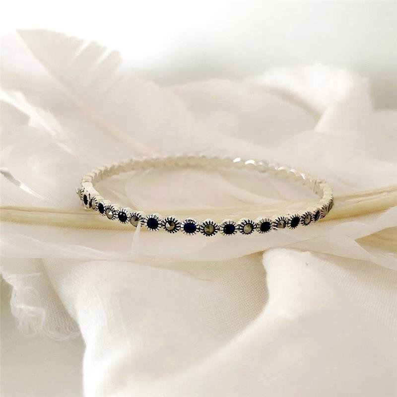 BRACELETE PRATA 925 BOLINHAS PEDRA NATURAL 1X1