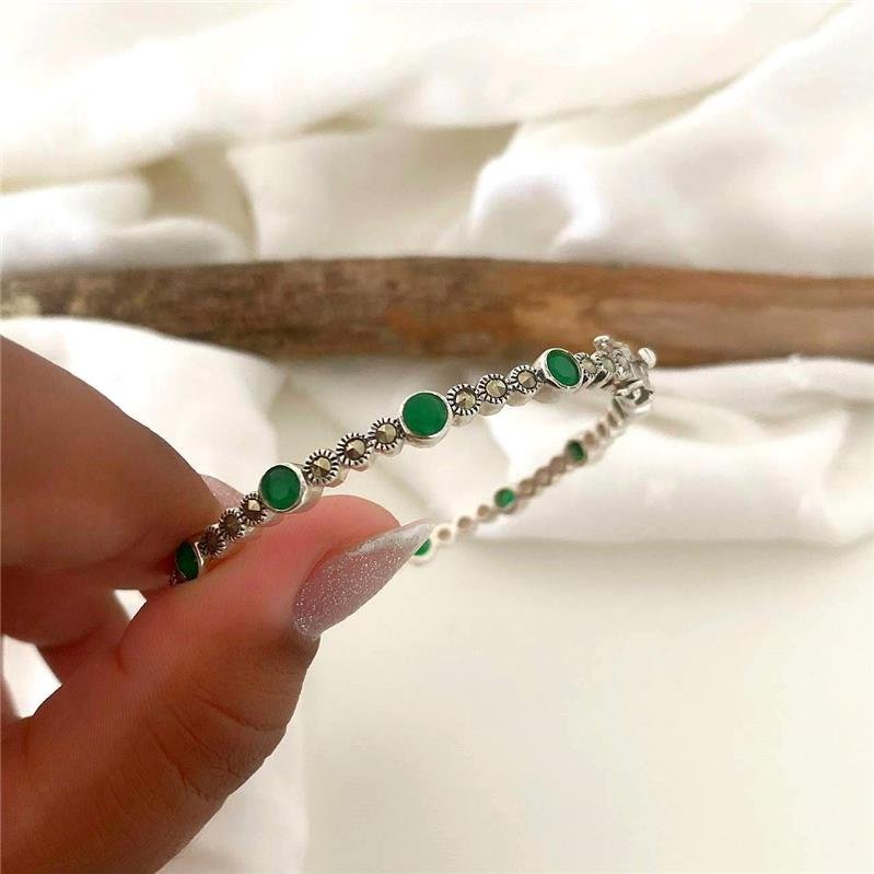 BRACELETE PRATA 925 BOLINHAS PEDRA NATURAL 3X1