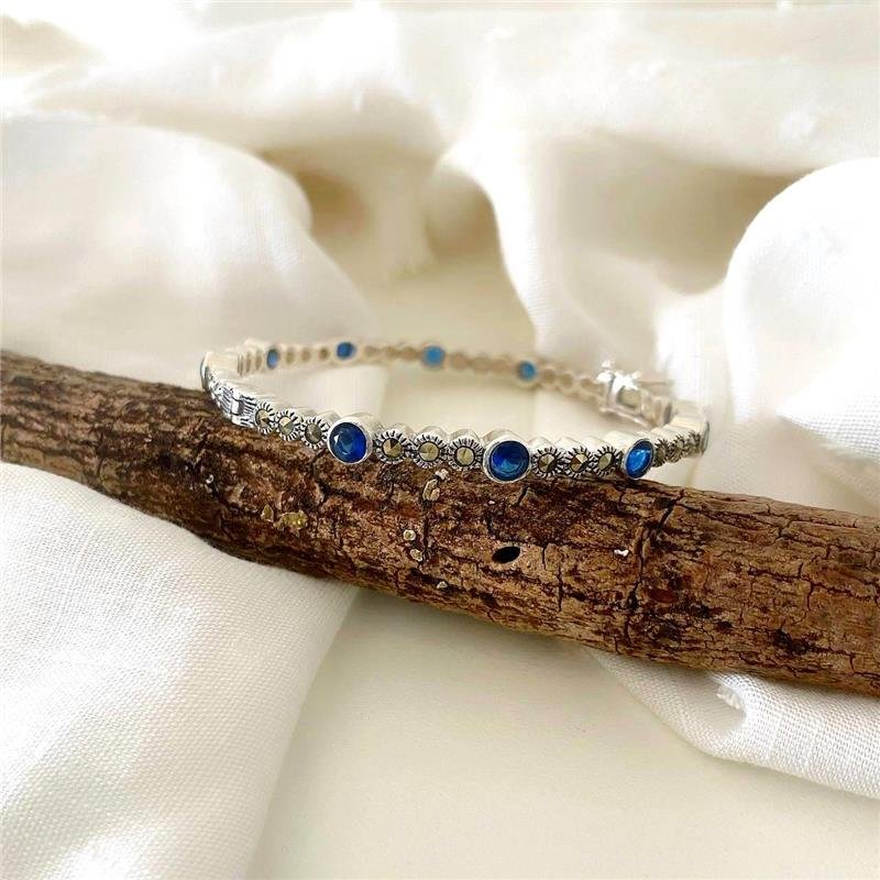 BRACELETE PRATA 925 BOLINHAS PEDRA NATURAL 3X1