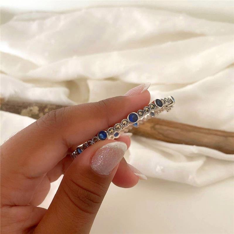 BRACELETE PRATA 925 BOLINHAS PEDRA NATURAL 3X1