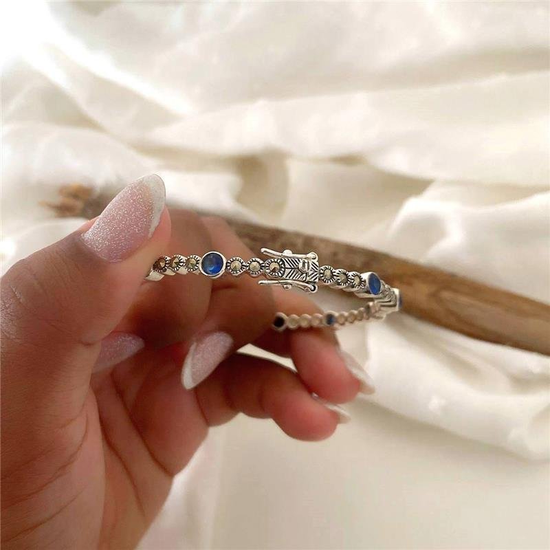 BRACELETE PRATA 925 BOLINHAS PEDRA NATURAL 3X1