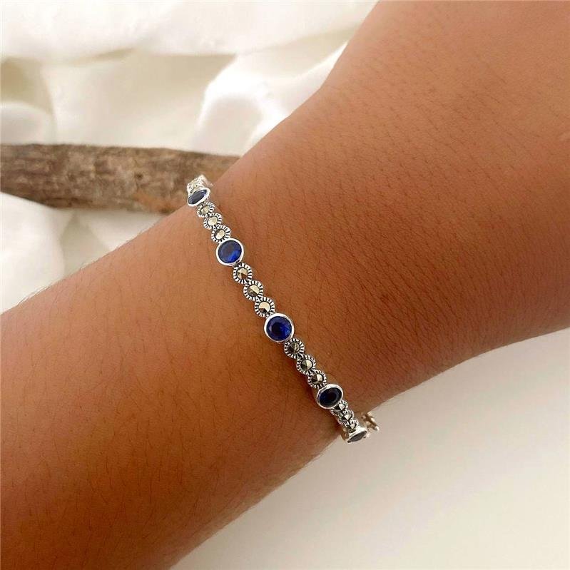 BRACELETE PRATA 925 BOLINHAS PEDRA NATURAL 3X1