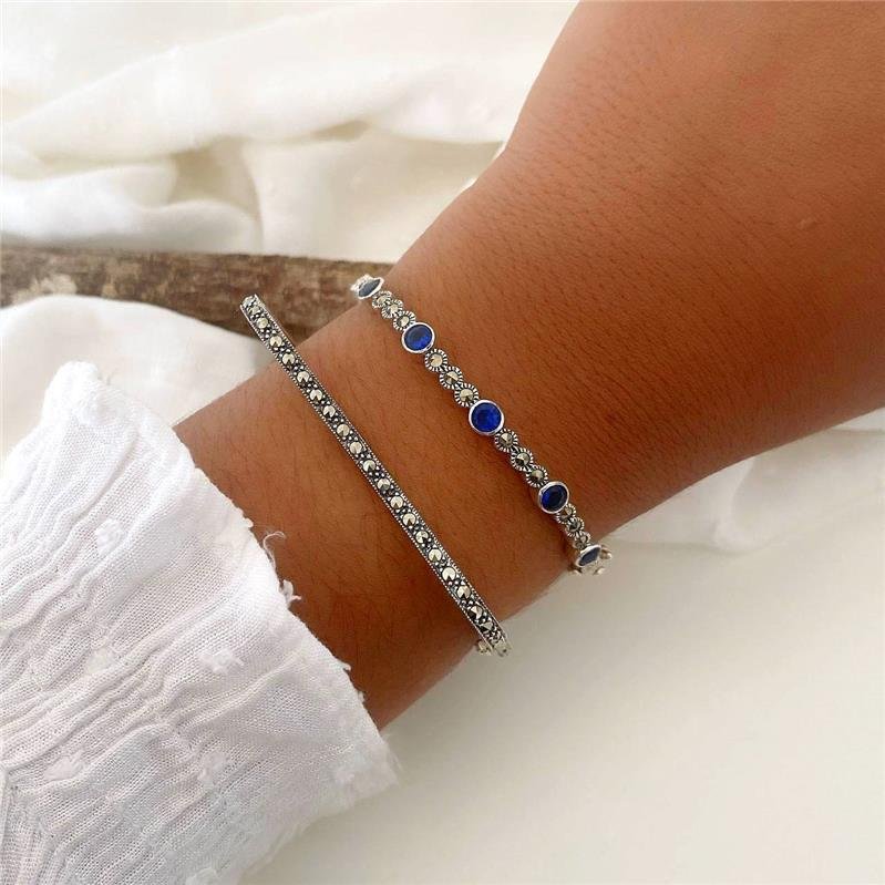 BRACELETE PRATA 925 BOLINHAS PEDRA NATURAL 3X1