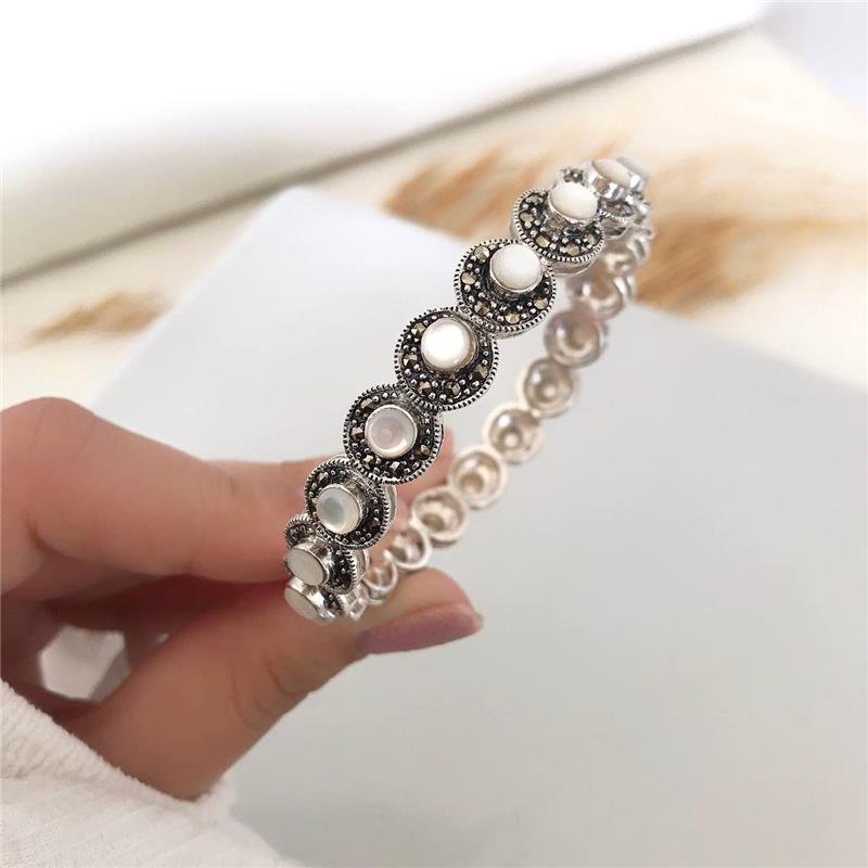 BRACELETE PRATA 925 BRACELETE CÍRCULOS MADRE PÉROLA