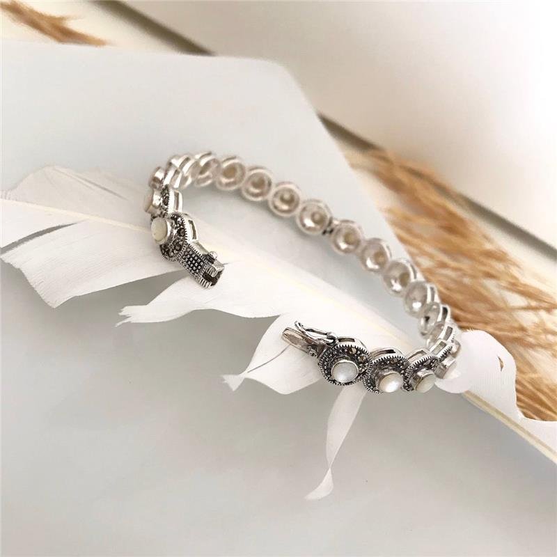BRACELETE PRATA 925 BRACELETE CÍRCULOS MADRE PÉROLA