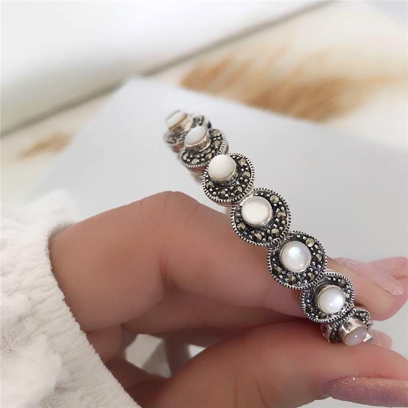 BRACELETE PRATA 925 BRACELETE CÍRCULOS MADRE PÉROLA