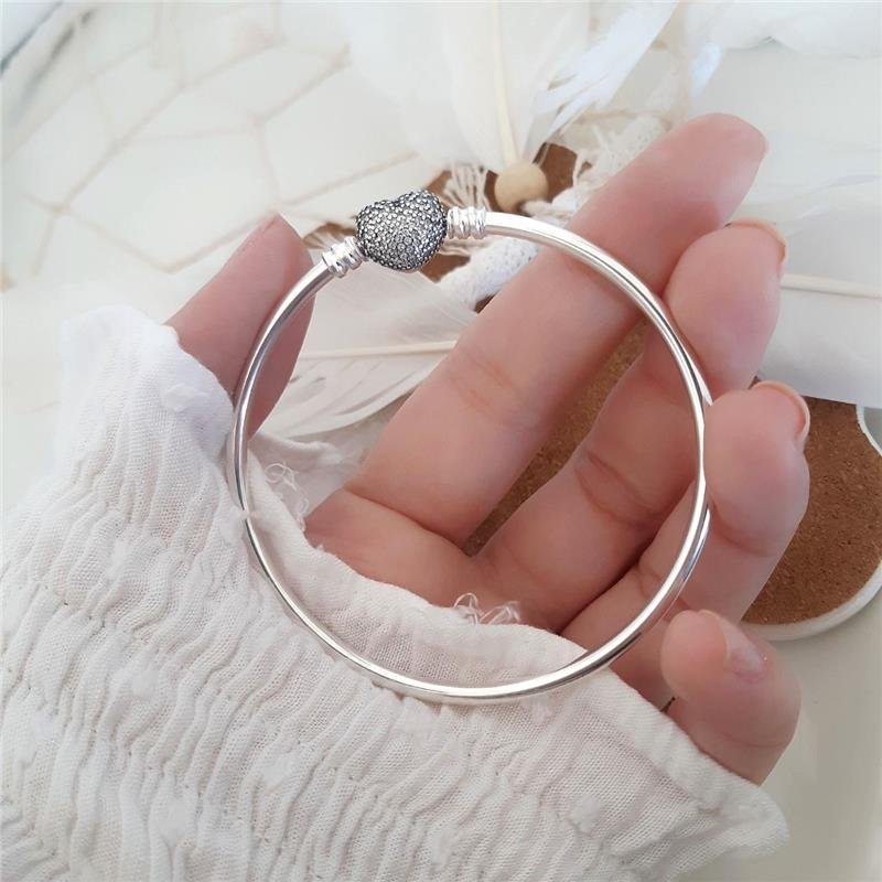 BRACELETE PRATA 925 FECHO CORAÇÃO COM PEDRA