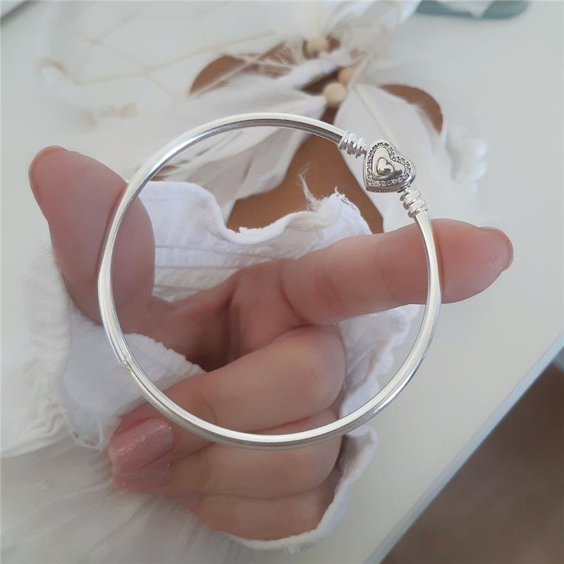 BRACELETE PRATA 925 FECHO CORAÇÕES COM PEDRA