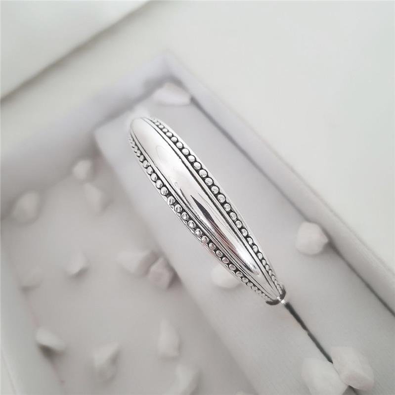 BRACELETE PRATA 925 TRÊS LINHAS LISO E BOLINHAS