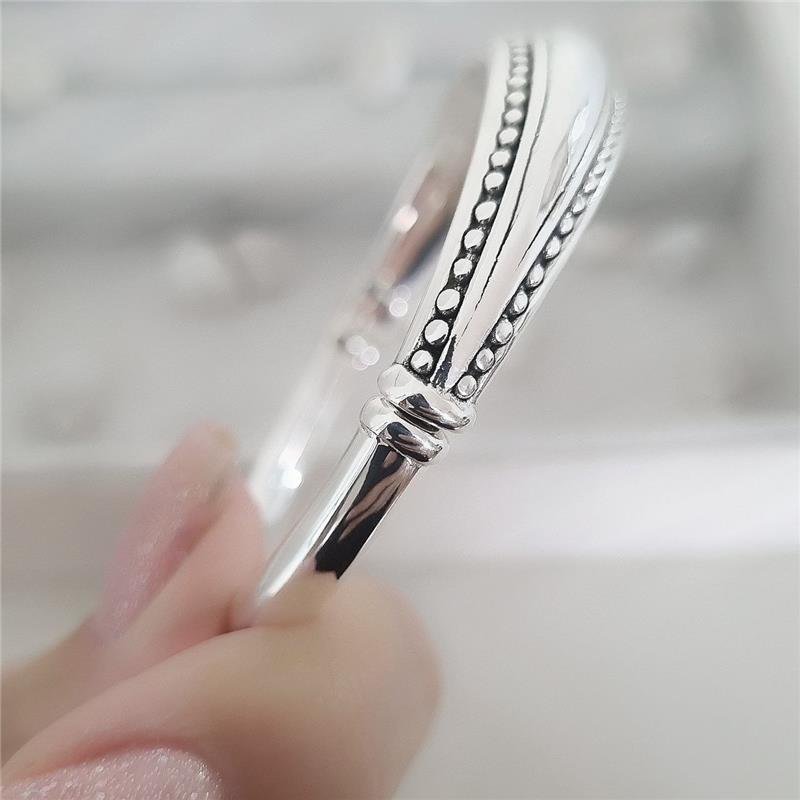 BRACELETE PRATA 925 TRÊS LINHAS LISO E BOLINHAS