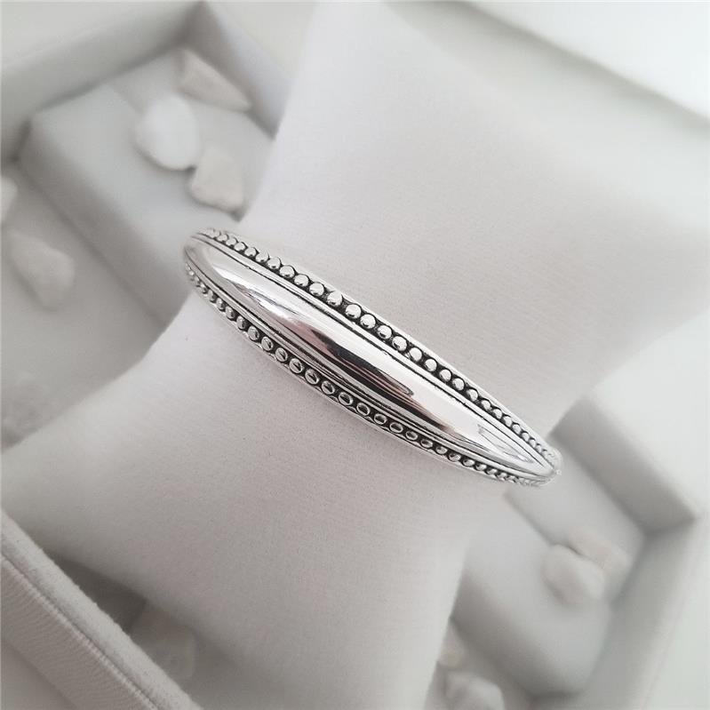 BRACELETE PRATA 925 TRÊS LINHAS LISO E BOLINHAS