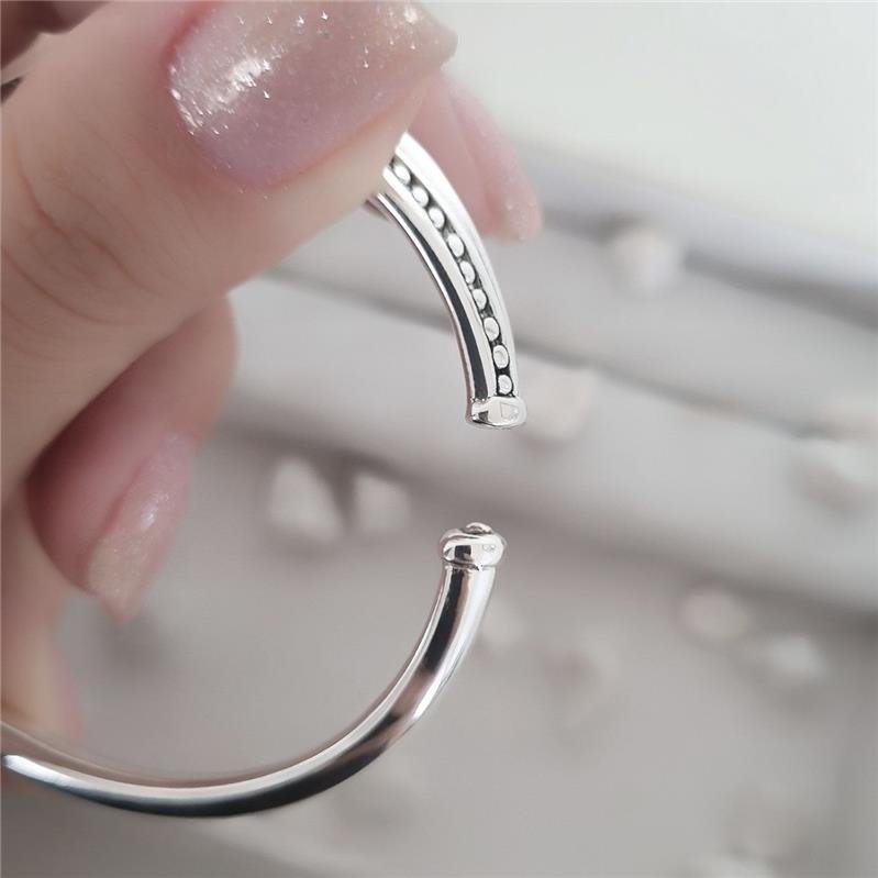 BRACELETE PRATA 925 TRÊS LINHAS LISO E BOLINHAS