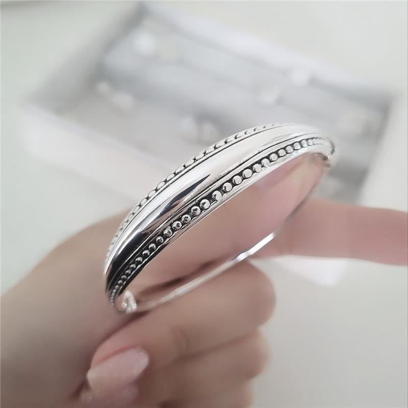 BRACELETE PRATA 925 TRÊS LINHAS LISO E BOLINHAS